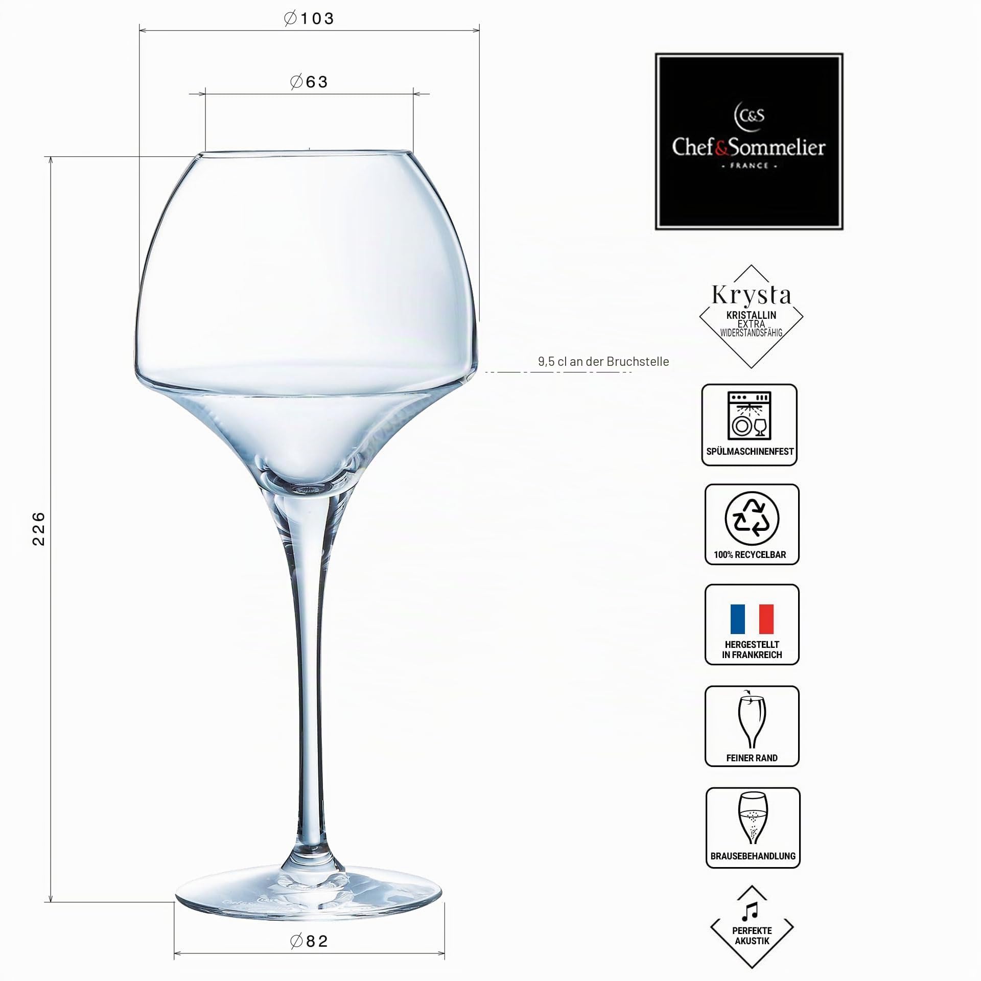 Chef & Sommelier Open Up - Weinglas 47cl - 6 Stück - aus Krysta Kristallglas - verstärkte Verpackung - Glanz, Transparenz und hohe Widerstandsfähigkeit