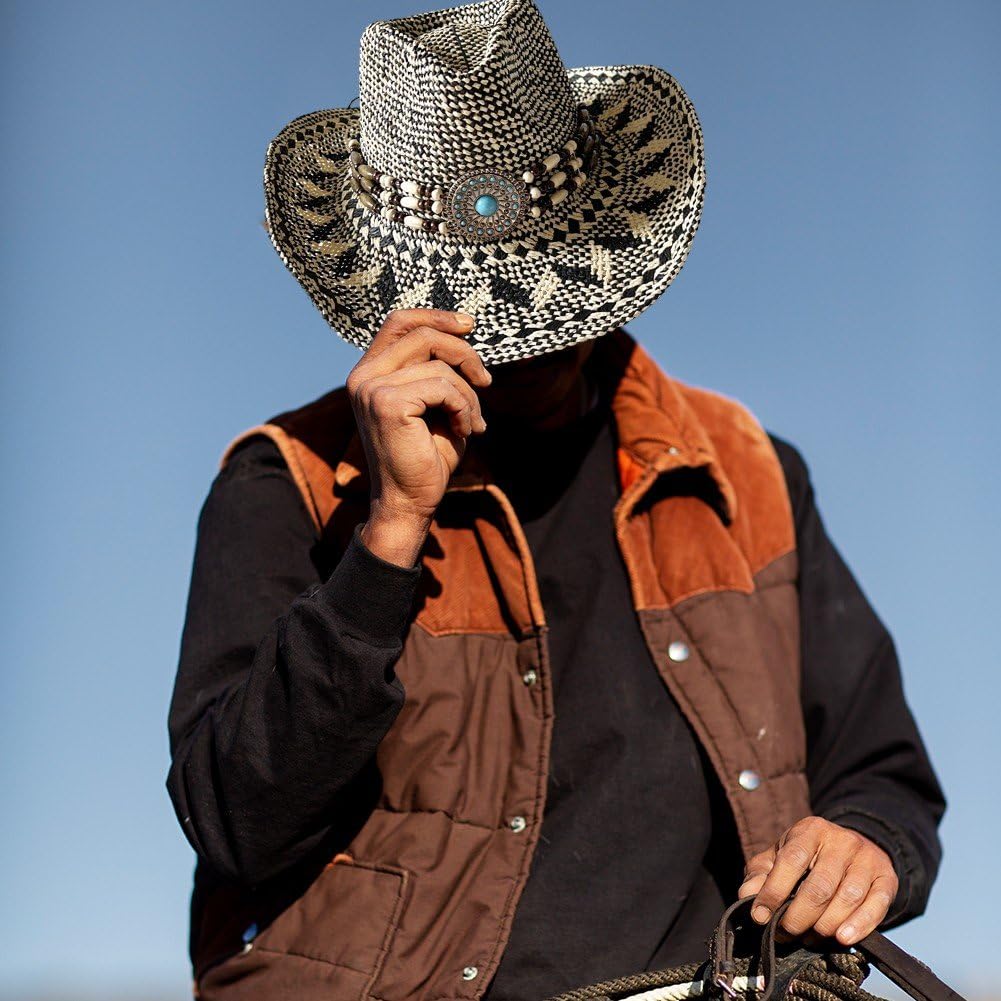 Sombrero De Vaquero De Color a Juego, Sombrero De Paja Vaquero Occidental, Sombrero De Playa Étnico, Sombrero De Vaquera De Paja De Ancha De Verano