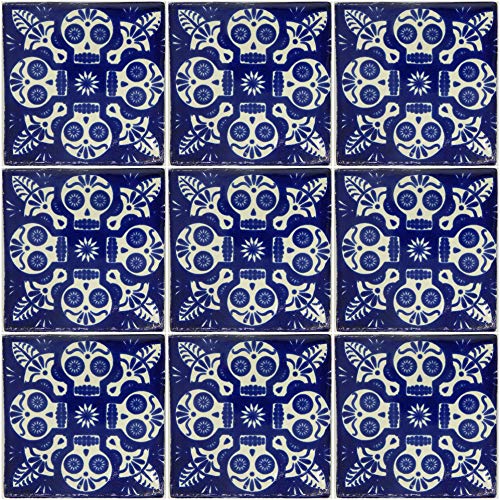 Color Y Tradicion 9 Mexican Tiles 4" X 4" Hand Painted Hallowen Talavera Day Of The Dead Dia De Muertos C395 #TOP13