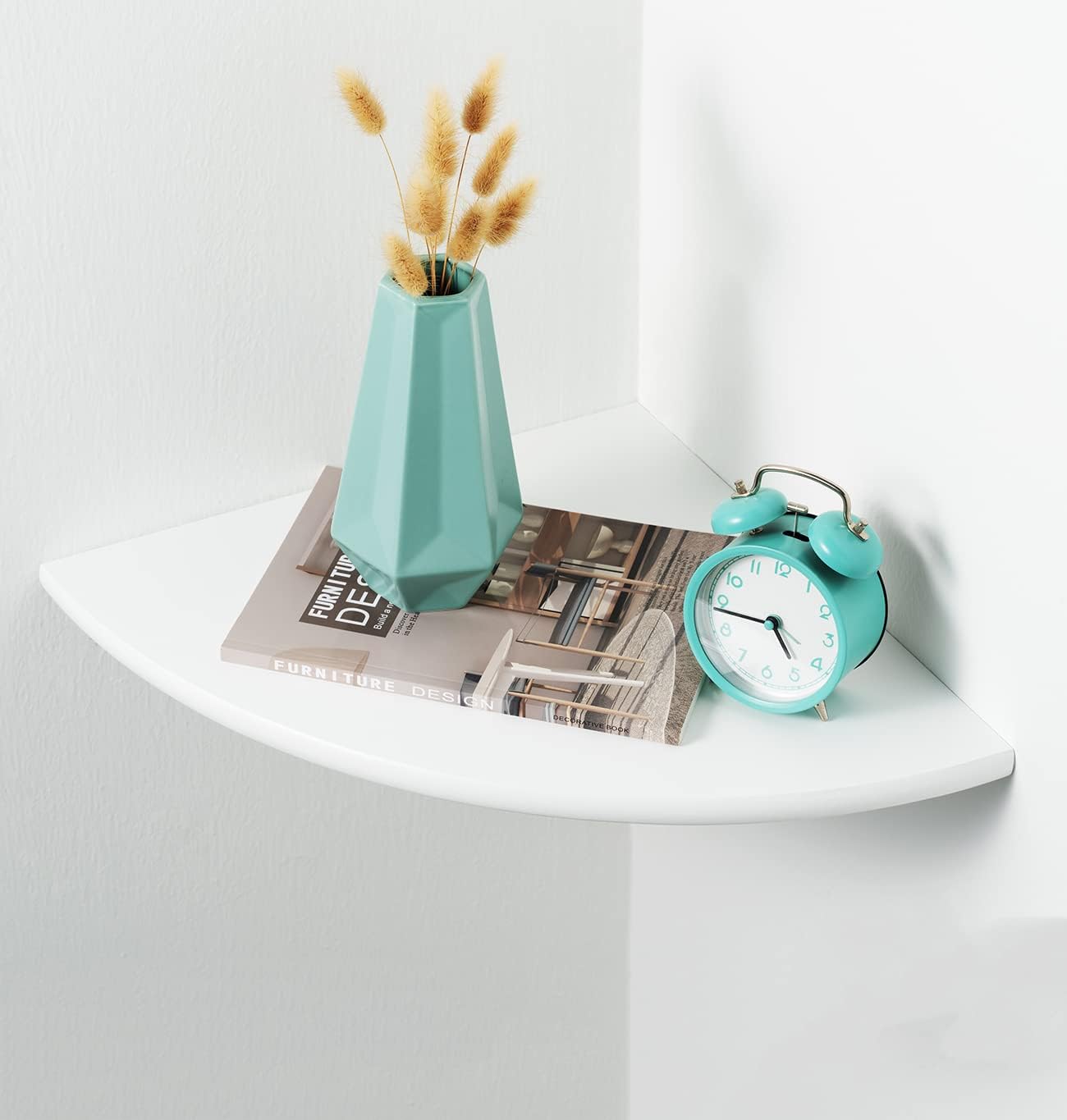 BEUGAWHOO White Corner Shelf, Wall Mount Natural Oak Wood