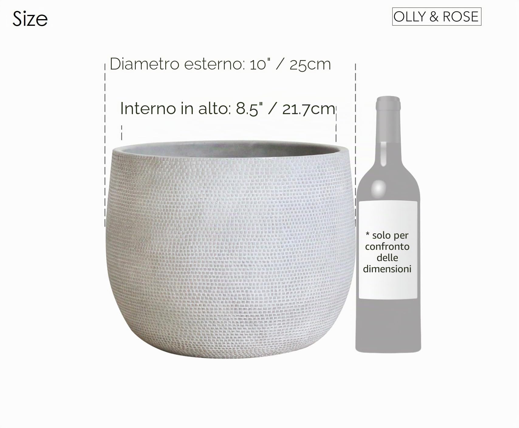 Olly & Rose Vaso per piante Barcellona in ceramica, grande, 25 cm, colore bianco sporco e grigio, vaso per piante da interno ed esterno, extra large