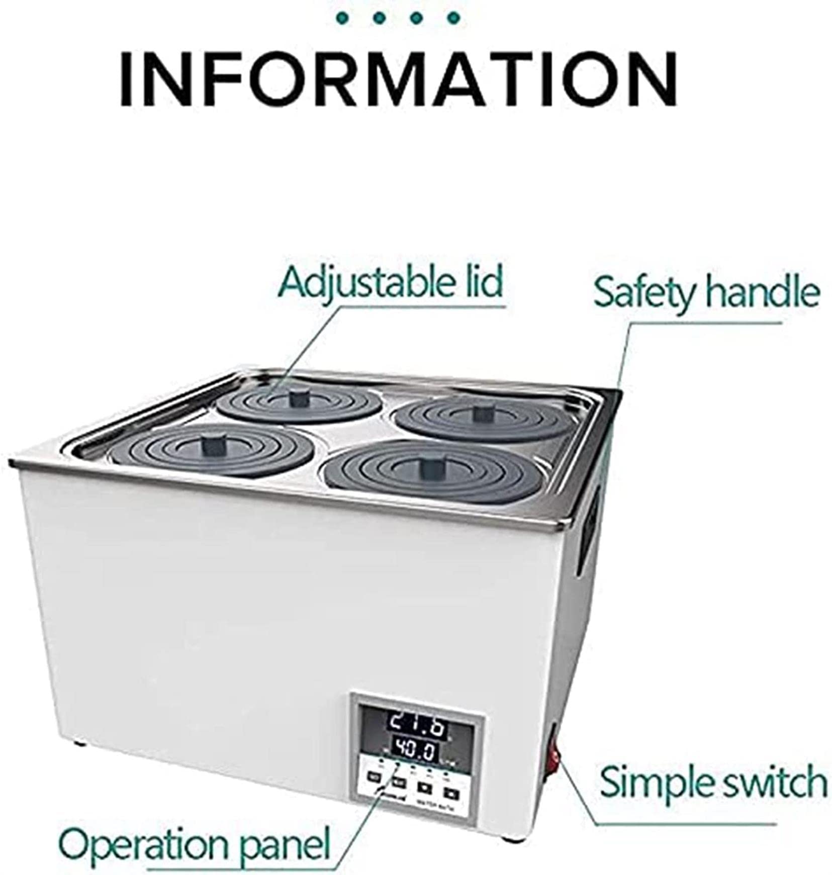 Calentador termostático para baño de agua de laboratorio, pantalla digital, revestimiento de acero inoxidable, capacidad de 3/6/12/18 L, función de temporización, calefacción circulante de 360°, par
