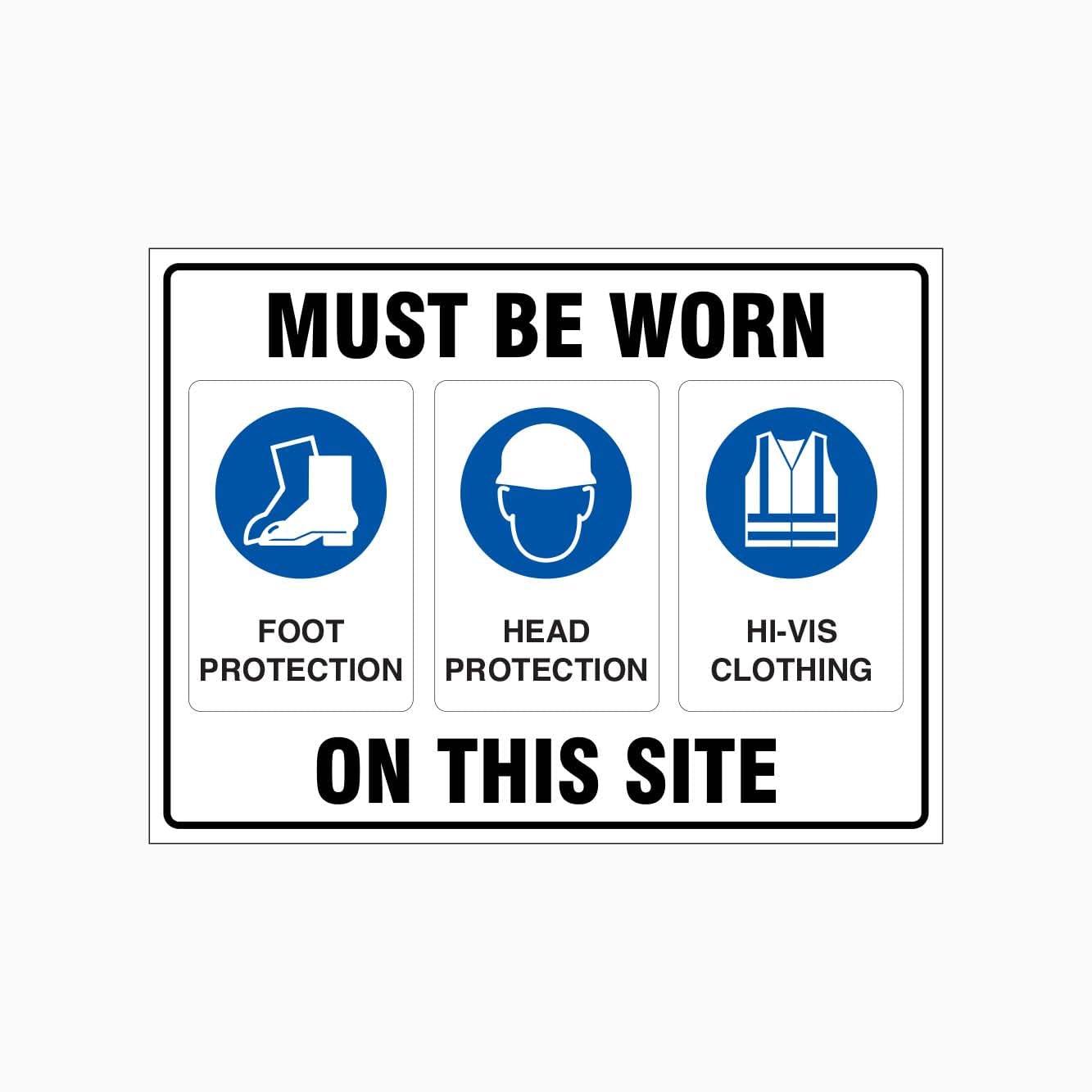 FOOT PROTECTION, HEAD PROTECTION, HI-VIS CLOTHING MUST BE WORN ON THIS SITE Sign Workplace Metal Tin Sign 8 x 12 inch for Industrial & Commercial Series