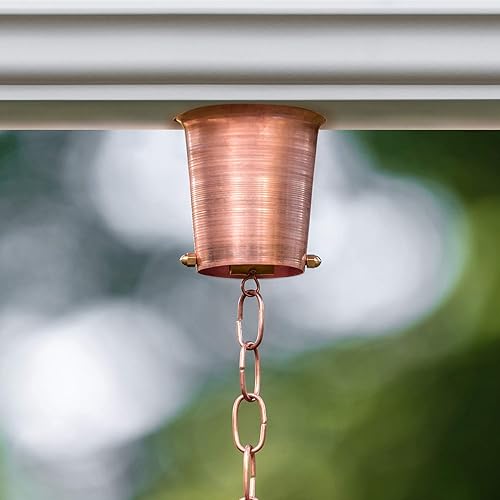 Miniatura 8 de Marrgon Cadena de lluvia de cobre con adaptador de canalón y lavabo de anclaje Campanas decorativas y tazas reemplazan la canaleta y desvían el
