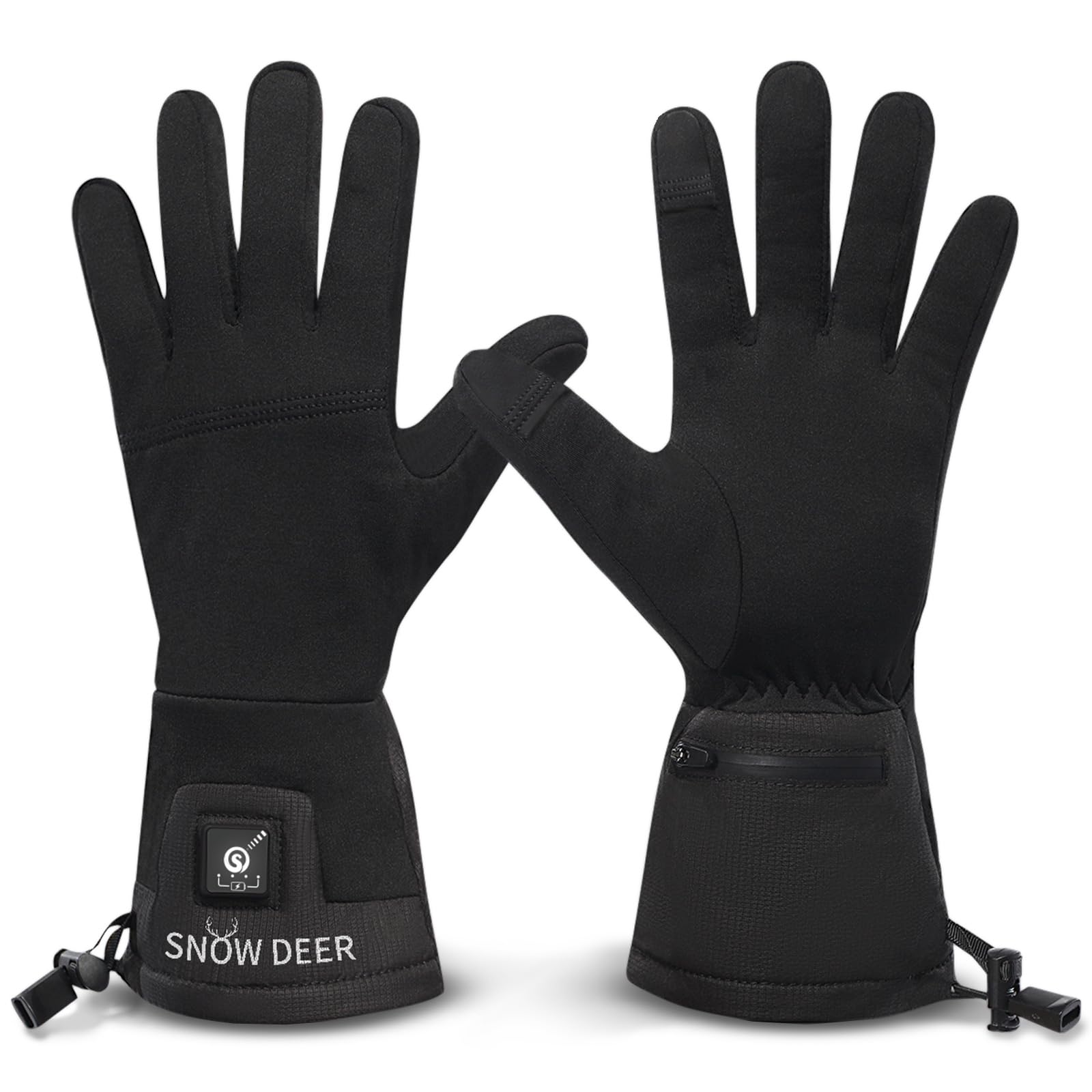SNOW DEER Beheizbare dünne Handschuhe Liner für Damen & Herren, mit 7,4 V/2200 mAh Akku, 3 Heizstufen – wiederaufladbare Handschuhe mit Heizung für Skifahren, Radfahren & Winter-Alltag