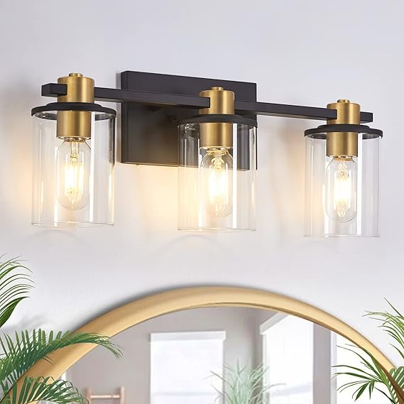 stambord 3 Light Bathroom Vanity Light, Black and Gold