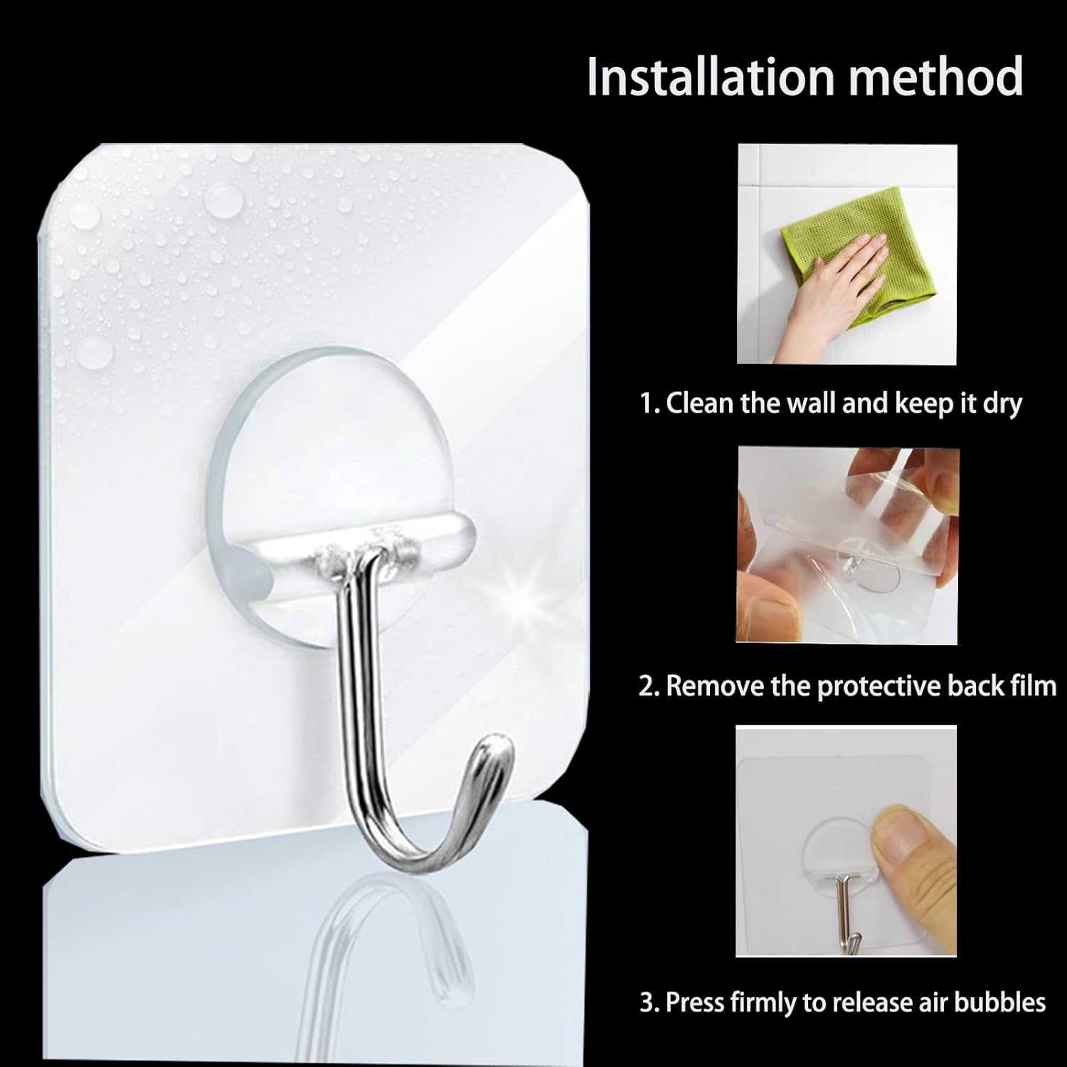Transparent Wall Hooks for Hanging, Self Adhesive Waterproof Shower Hook for Coat, Hat, Towel in Bathrooms Kitchen (12 Pack)