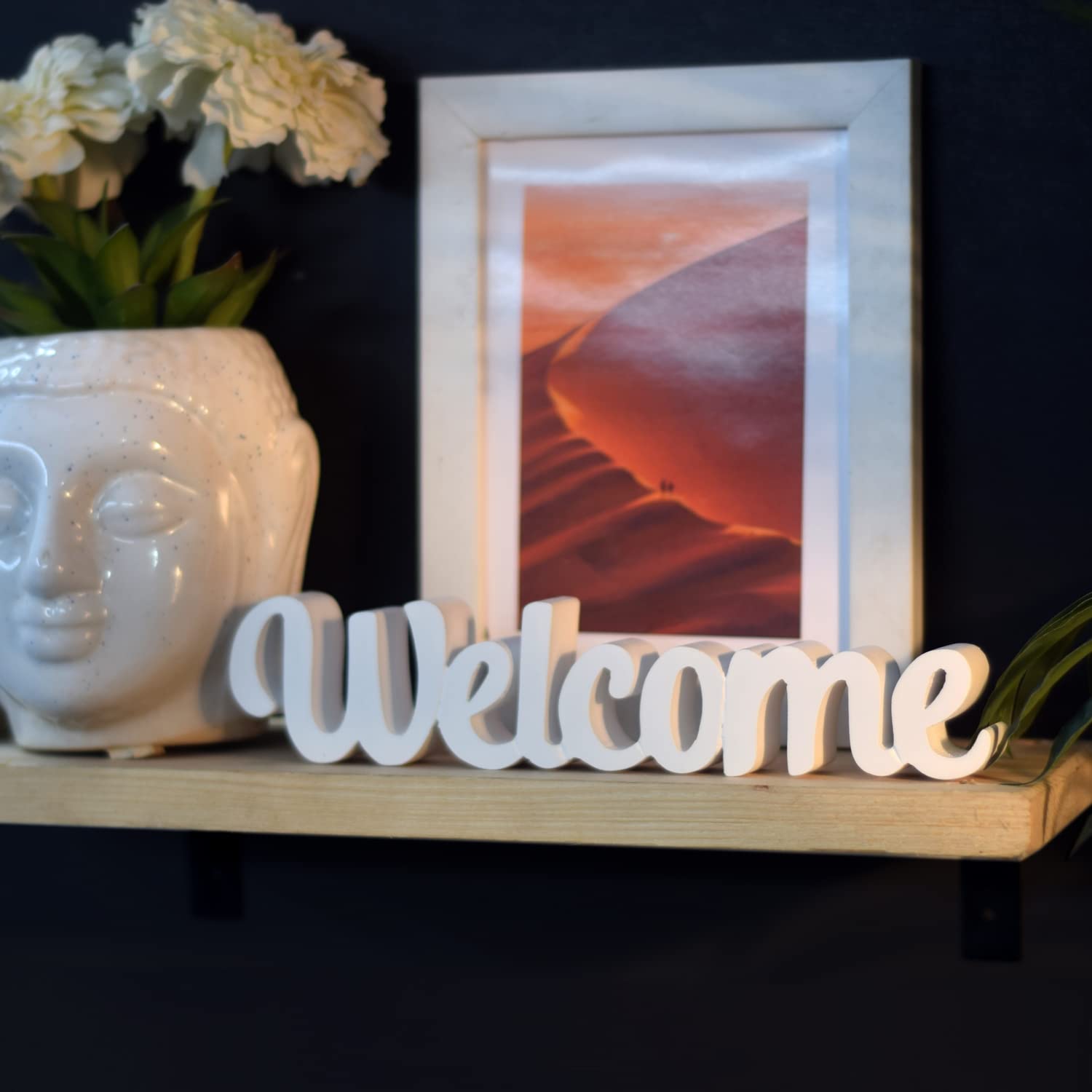 NUKKAD TALES Welcome – White, Aesthetic table decor for home or office, desk or Shelf. Quirky room decoration showpiece, ideal for birthday gift, corporate gift, and inspiring wall decor