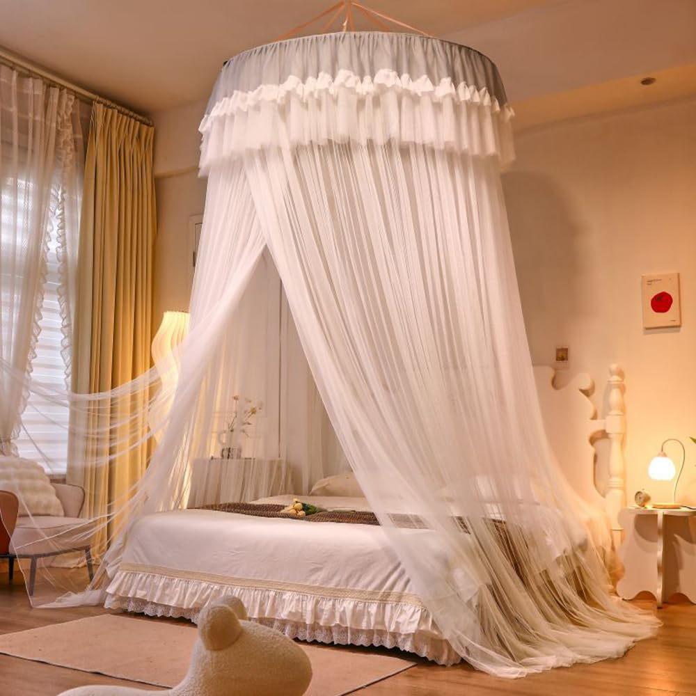 Moustiquaire baldaquin de lit Princesse rose à grand dôme suspendu pour chambre fille