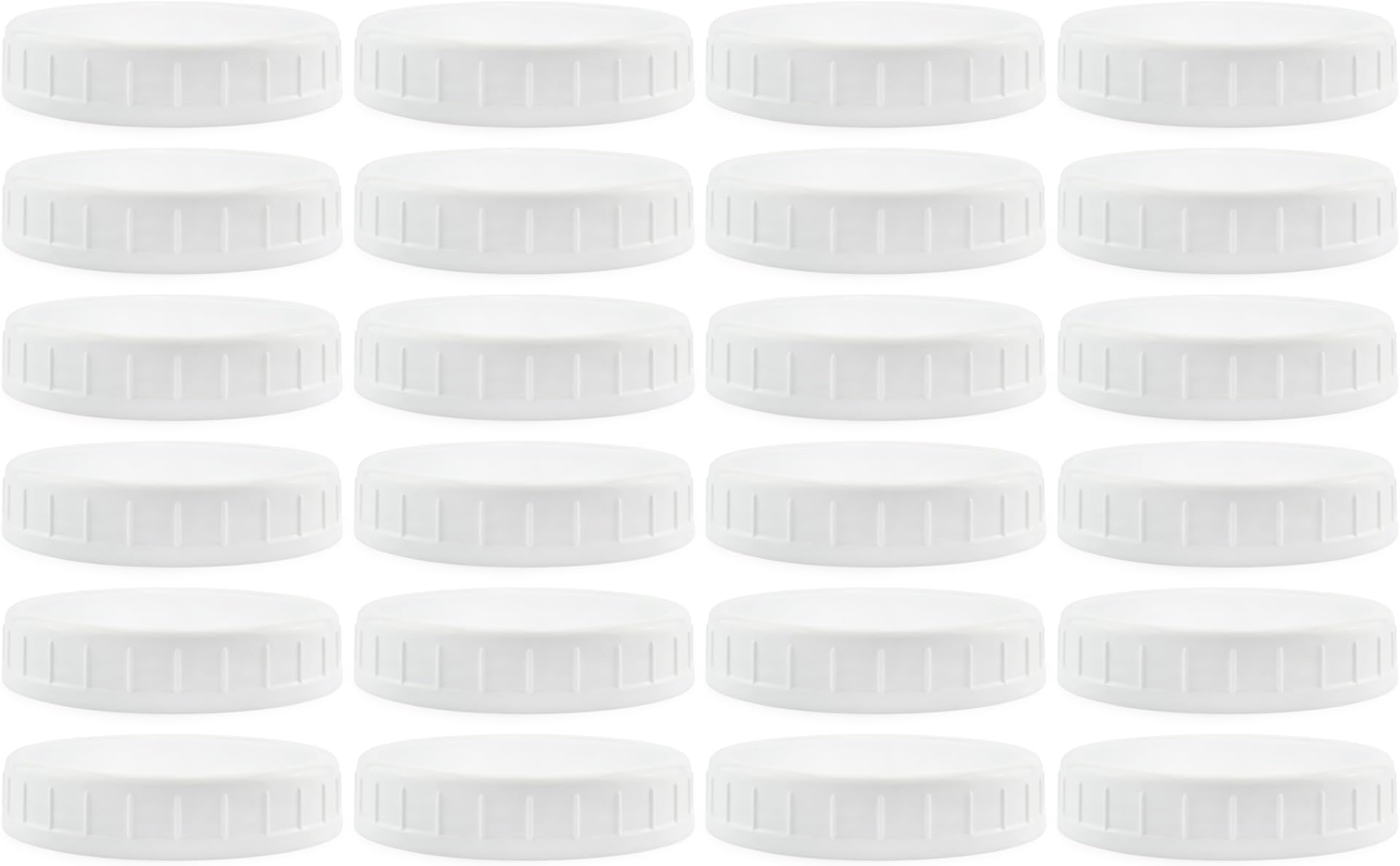 Cornucopia Brands Wide Mouth Plastic Mason Jar Lids (24-Pack Bundle); 2 Dozen Unlined White Ribbed Lids, 86-450 Size