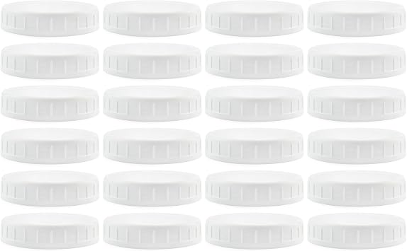 Cornucopia Brands Wide Mouth Plastic Mason Jar Lids 24-Pack Bundle; 2 Dozen Unlined White Ribbed Lids, 86-450 Size