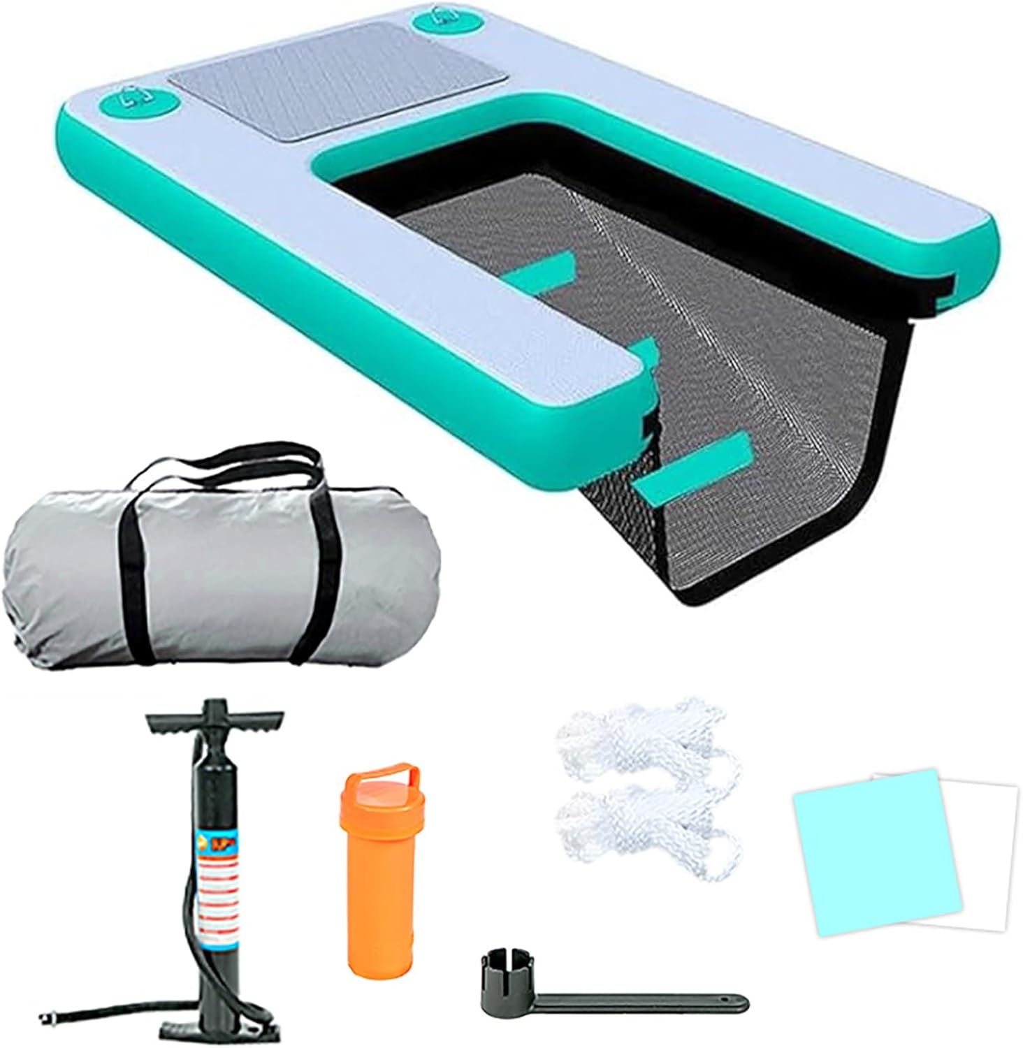 Float Dog Water Ramp with Inflatable & Maintenance Accessories, Pool Ladder for Small/Large Dogs, Anti Skid PVC Dog Boat & Dock Platform(Light Green)