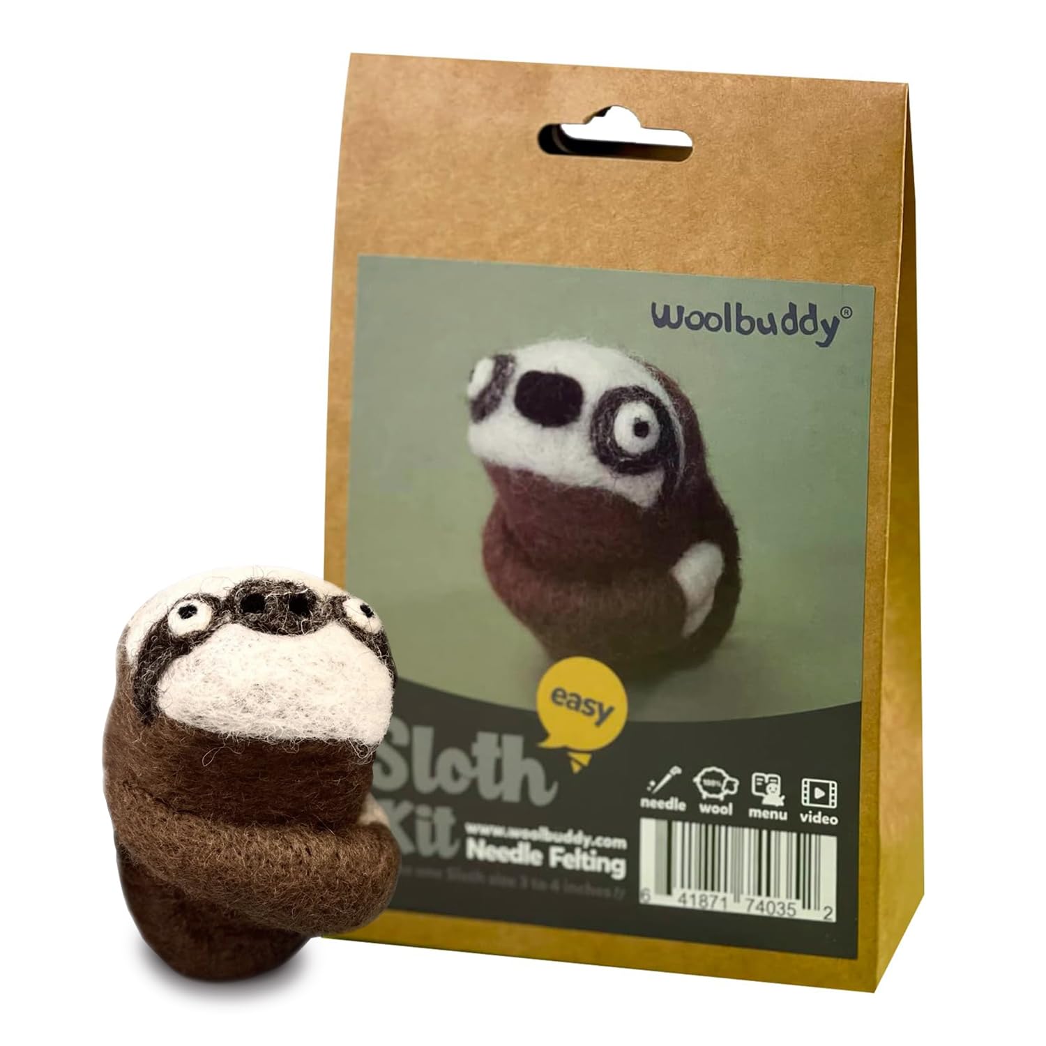 Woolbuddy Needle Felting Starter Kit (Sloth) for Adults with Tool &amp; Guide