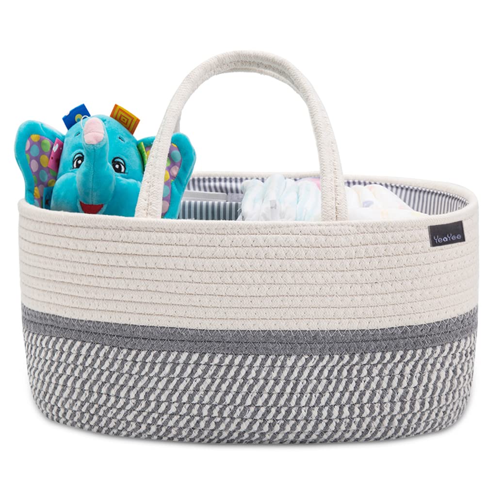 Nappy Caddy,Baby Diaper Caddy Organiser, Portable Storage Basket with Changeable Compartments,100% Cotton Canvas, Newborn Gift (Small, 8gu-Gray)