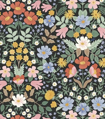 EchoSphere 16.9' x118' Boho Floral Peel and Stick Wallpaper Colorful Flower Wall Paper for Bedroom Decoration Self Adhesive Wallpaper DIY Removable Contact Paper for Cabinets Covering Vinyl Roll Dark