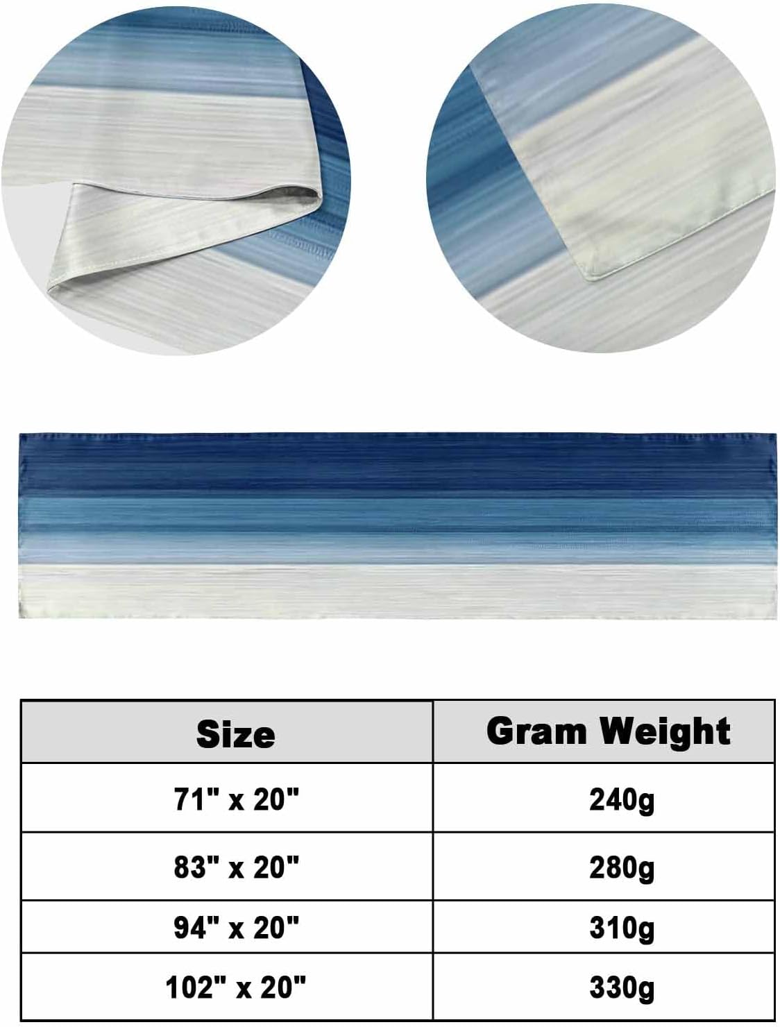 Abstract Navy Blue Ombre Stripe Art Bed Runners for Bedroom Hotel,Decorative Bedding Scarf Modern Color Line Texture Bed End Blanket Bedding Runner Scarves for King Size Bed,102x20in