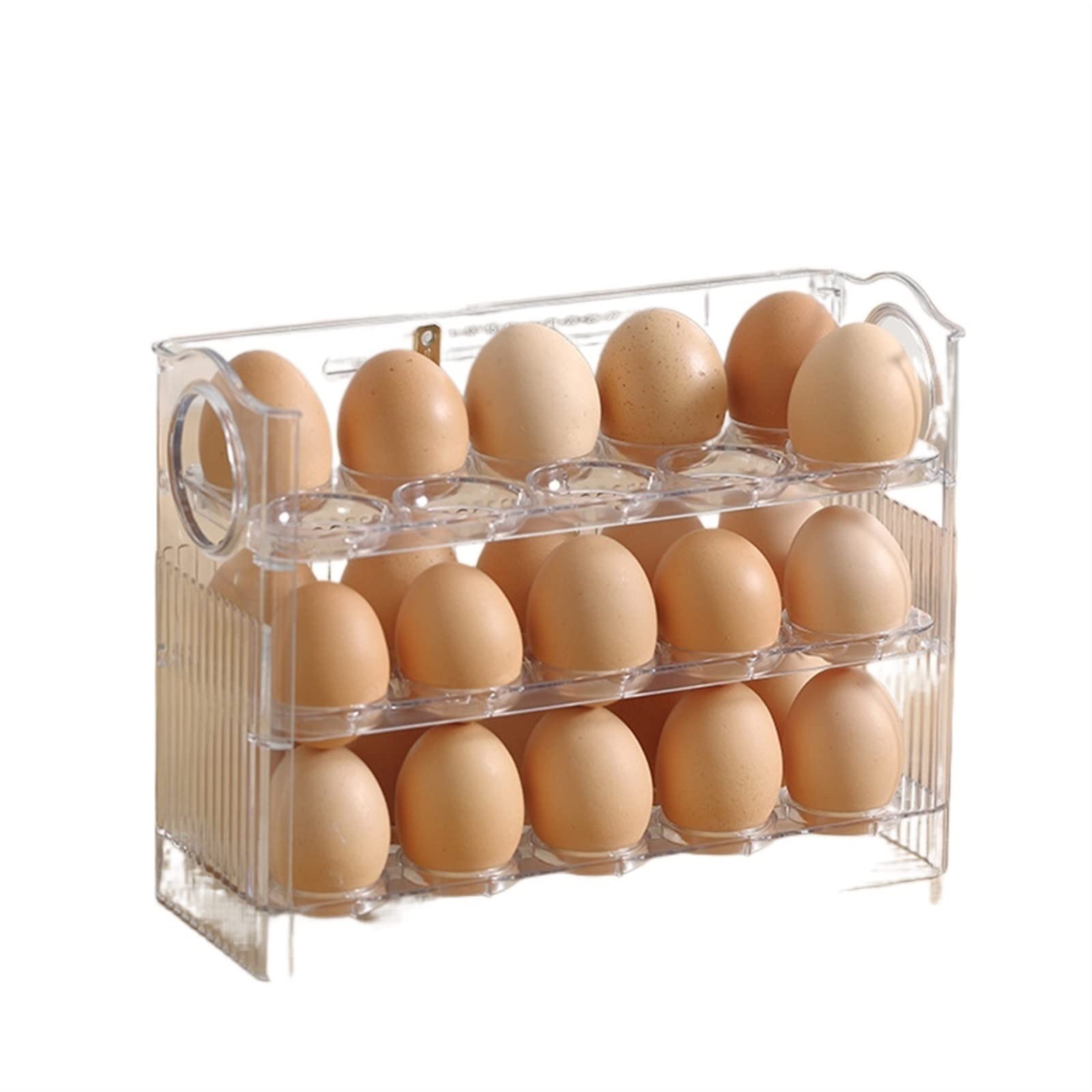 Cubo de Huevos para refrigerador Soporte para Huevos para refrigerador Puerta de Nevera abatible de 3 Capas Bandeja de Almacenamiento de Huevos Contenedor Ahorro de Espacio Estante Organizador