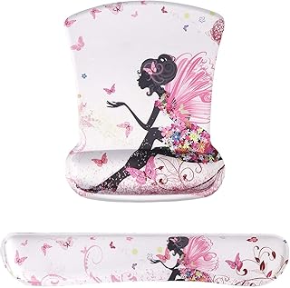 iCasso Ergonomic Memory Foam Keyboard Wrist Rest Pad and Mouse Wrist Rest Pad Set, Comfortable and Pain Relief, for Typing and Gaming, Office Home Mechanical Keyboard Use (Girl, Keyboard and Mouse Wrist Rest Pad)