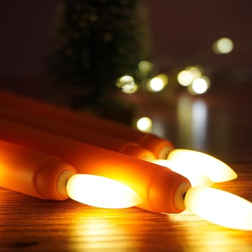 Miniatura 4 de Juego de 12 velas cónicas sin llama naranja con control remoto, batería parpadeante para Halloween y otoño