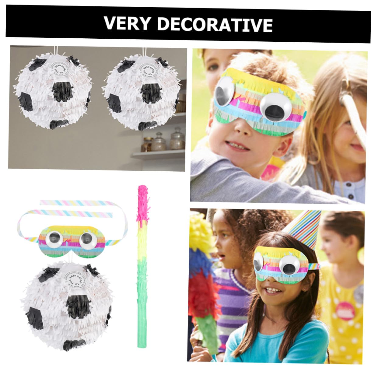 Veemoon Piñata de Fútbol de Papel Decorativo para Fiesta Infantil con Palo y Venda Juego de 3 Piezas para Entretenimiento y Diversión en Cumpleaños