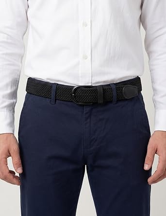Mile High Life | Braided Stretch Elastic Belts | Pin Oval Solid Black Belt Buckle | PU Loop End Tip Men/Women/Junior Belt