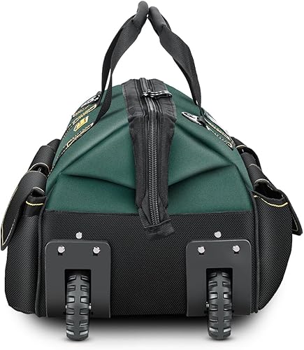 Miniatura 8 de Bolsa de herramientas rodante de 22 pulgadas, con mango telescópico ajustable, bolsa de herramientas con ruedas, 15 bolsillos, verdenegro, adecuada