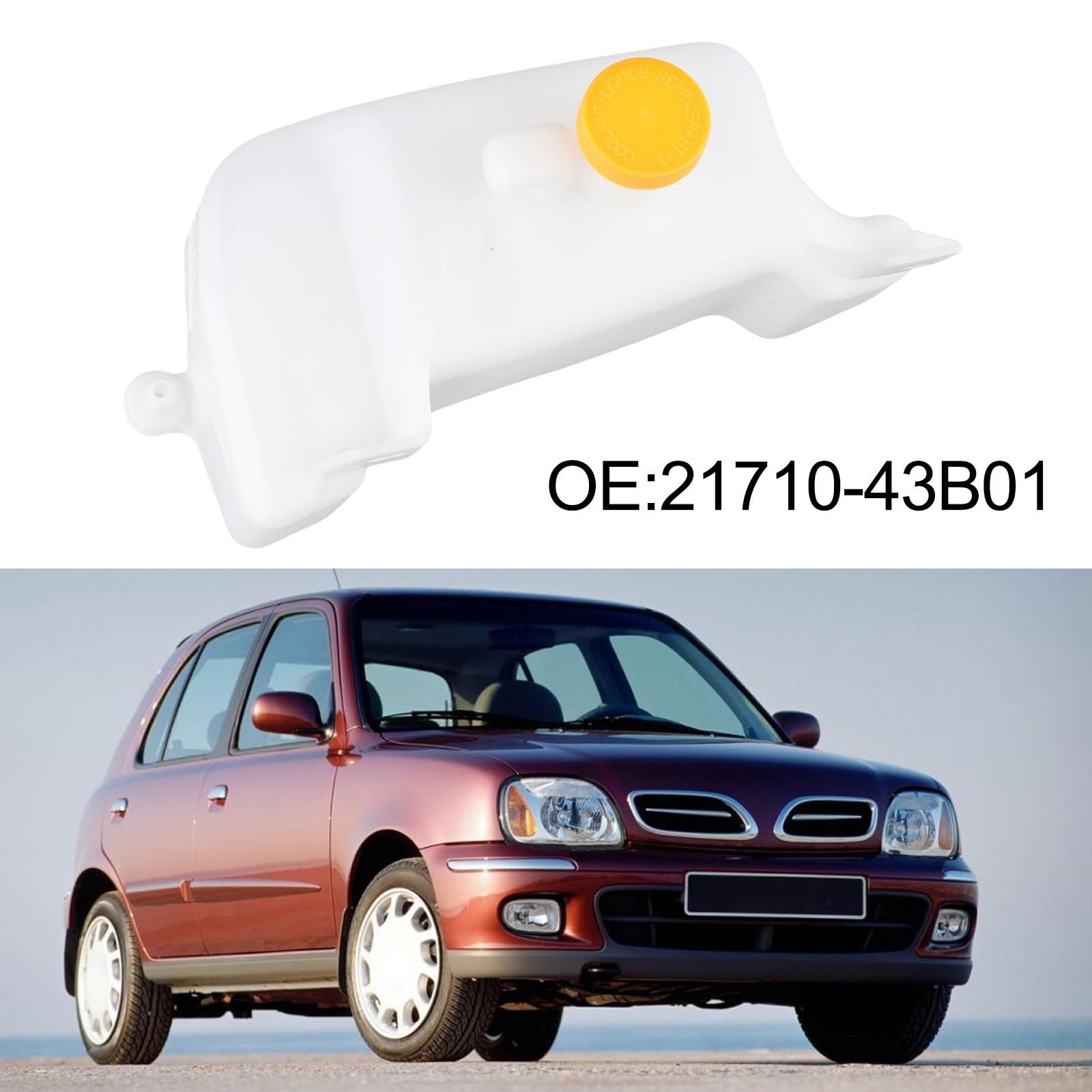 Serbatoio di compensazione del liquido di raffreddamento con coperchio per Nissan per micra K11 1992-2002, sostituzione per OEM 21710-43B01, plastica ABS robusta, durevole e resistente alla