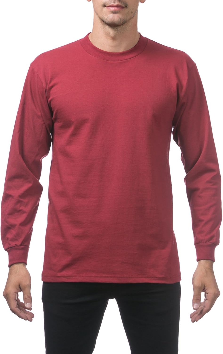 pro club men's heavyweight cotton long sleeve crew neck t-shirt 7x-large burgundy