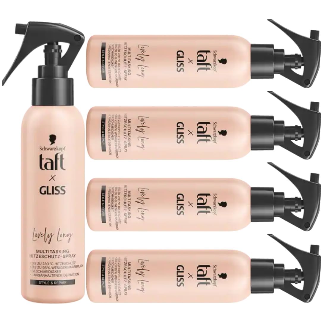Mit Pufai Grocery, Taft Gliss Multitasking Hitzeschutz-Spray Haarspray Lovely Long 150 Mililiter x 5 Stück