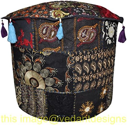 Vedant Designs Indian Patchwork Pouf Cover Indian Living Room Pouf, Decorative Ottoman,Embroidered
