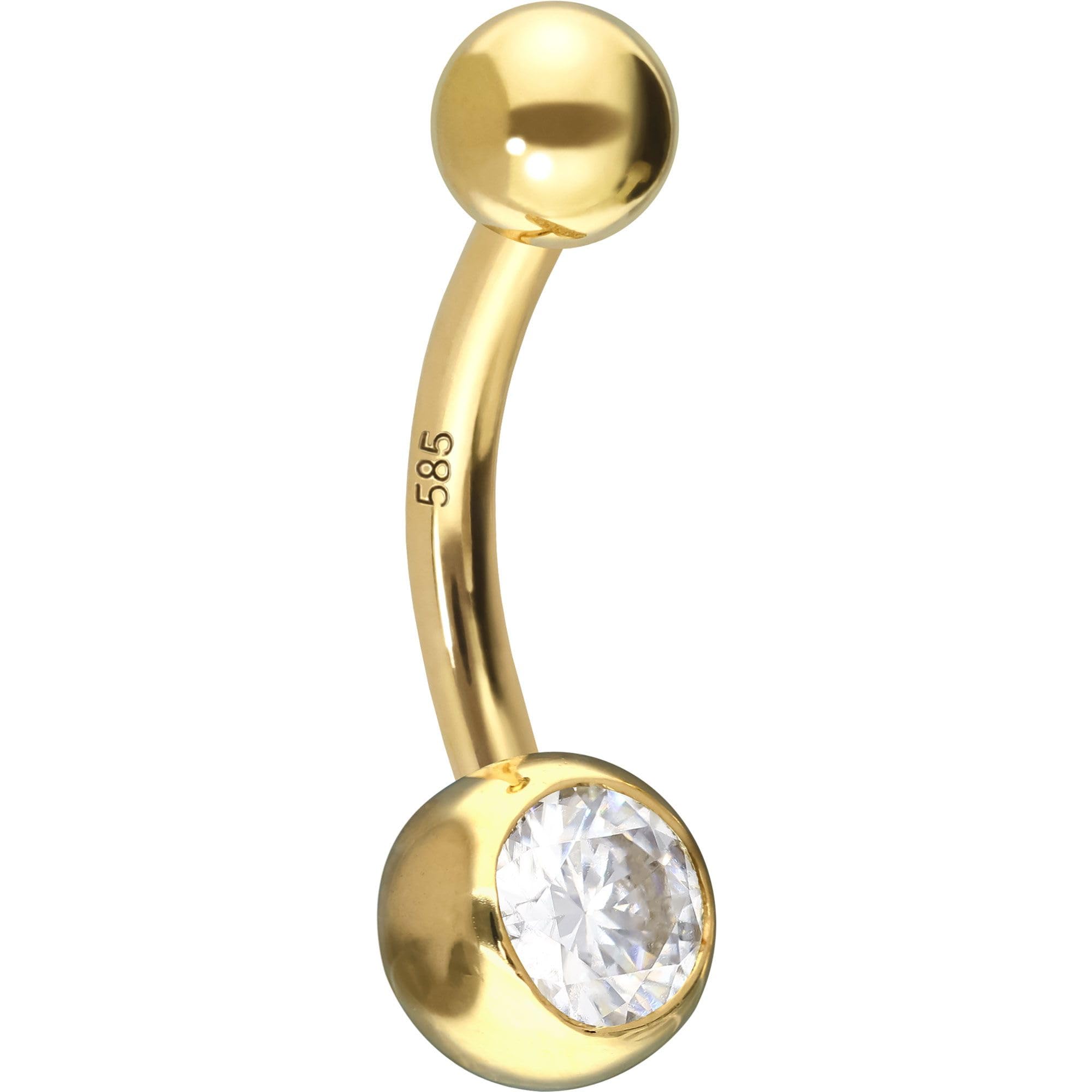 PIERCINGLINE Bauchnabelpiercing 14K Gold Mini Bananabell MOISSANIT 585er Gold - Roségoldfarben, Goldfarben, Silberfarben