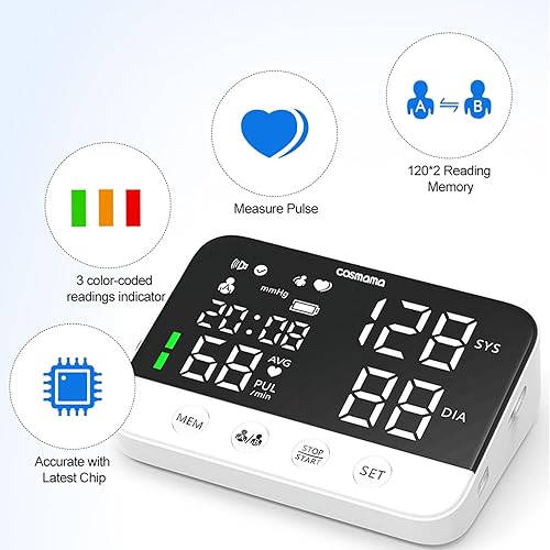 Miniatura 9 de COSmama Monitor de presión arterial, monitores automáticos de presión arterial para uso doméstico, monitor de presión arterial recargable con puño