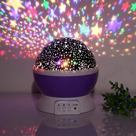 Mantavya Rotating LED Plastic Star Moon Night Lamp for Kids, Multicolour
