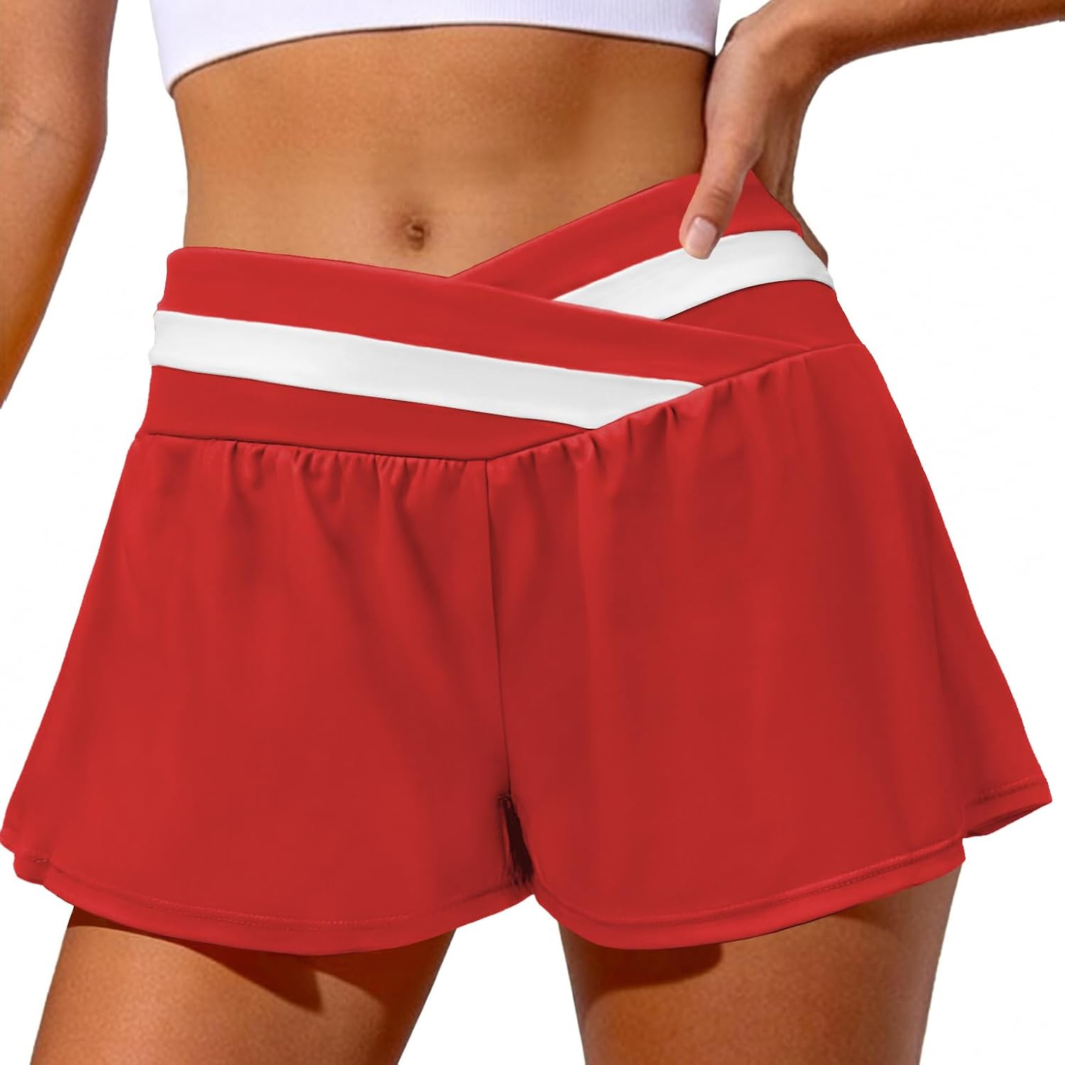 2 in 1 Flowy Shorts for Women High Waisted Crossover Athletic Butterfly Shorts with Pockets for Tennis Yoga Dance Run