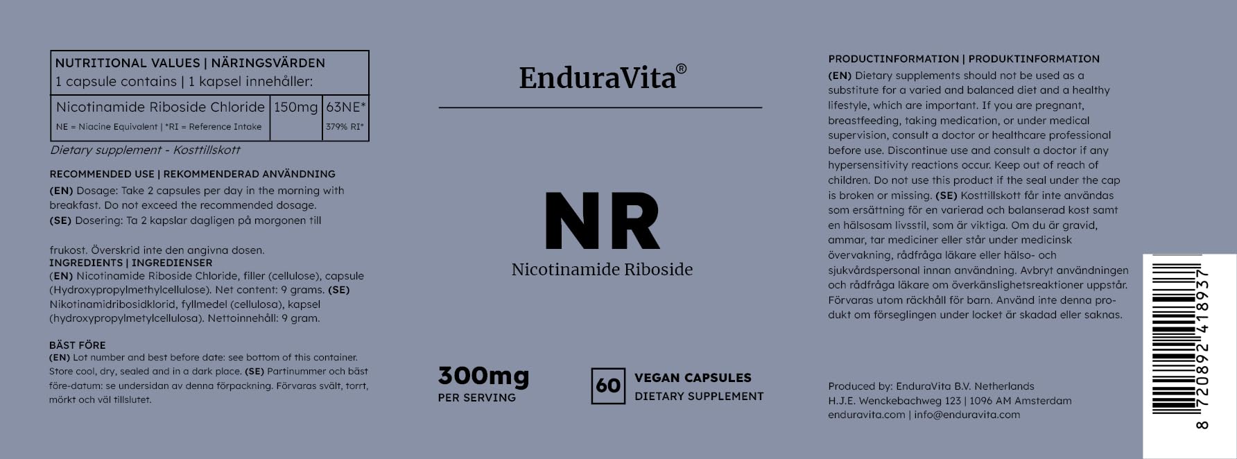 NAD Nicotinamida Ribósido (NR) | Pack de 3 | MEGA OFERTA | Precursor de NAD+ | 300 mg por dosis | Más del 99% de pureza | Vegano | Antifatiga | 180 cápsulas | Suministro para 3 meses