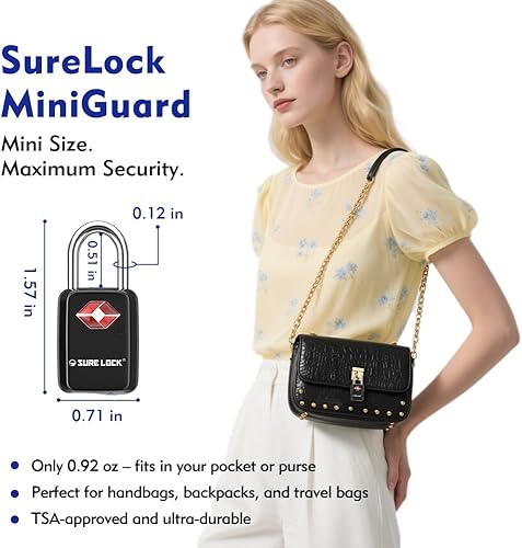 Miniatura 3 de Sure Lock Cerraduras de equipaje aprobadas por la TSA con llaves para viajes, cuerpo de aleación de zinc con grillete de acero, llave similar, llave