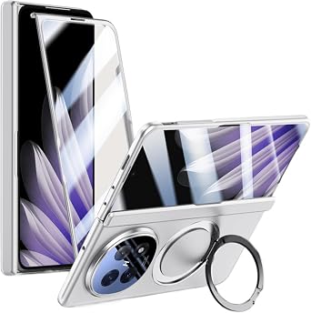 Case for Oppo Find N5, Lightweight, Ultra-Thin Case with Built-in Screen Protector, Hinge Protection, Rotating Finger Ring Holder for Find N5,Silver