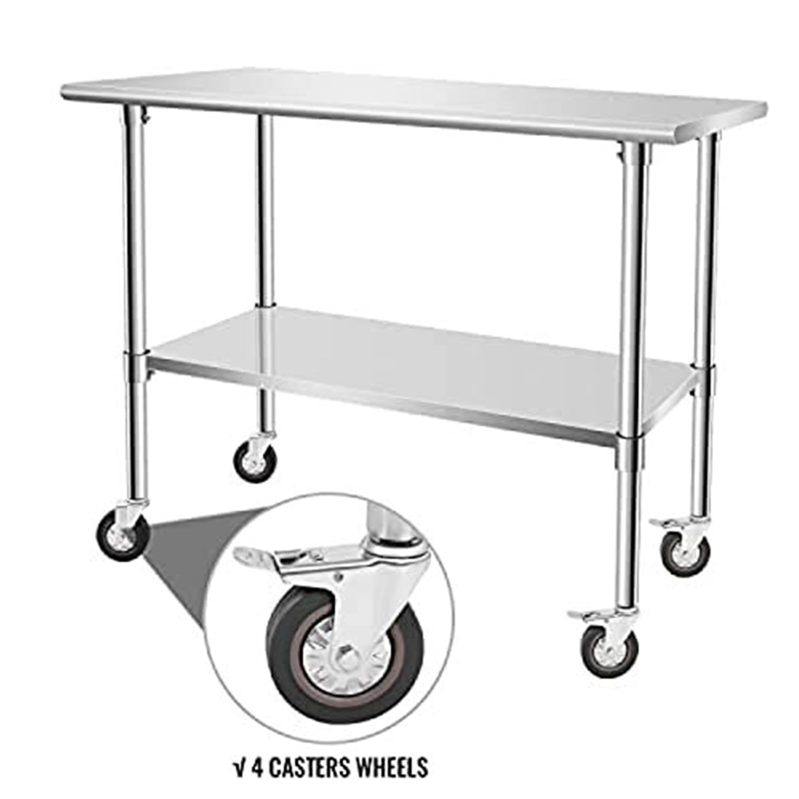 Tavolo da lavoro in acciaio inox con ruote bloccabili e ripiano inferiore, 121 x 61 cm, multifunzionale, per cucina/sala da pranzo, per uso domestico e ristorante, facile da spostare e versatile