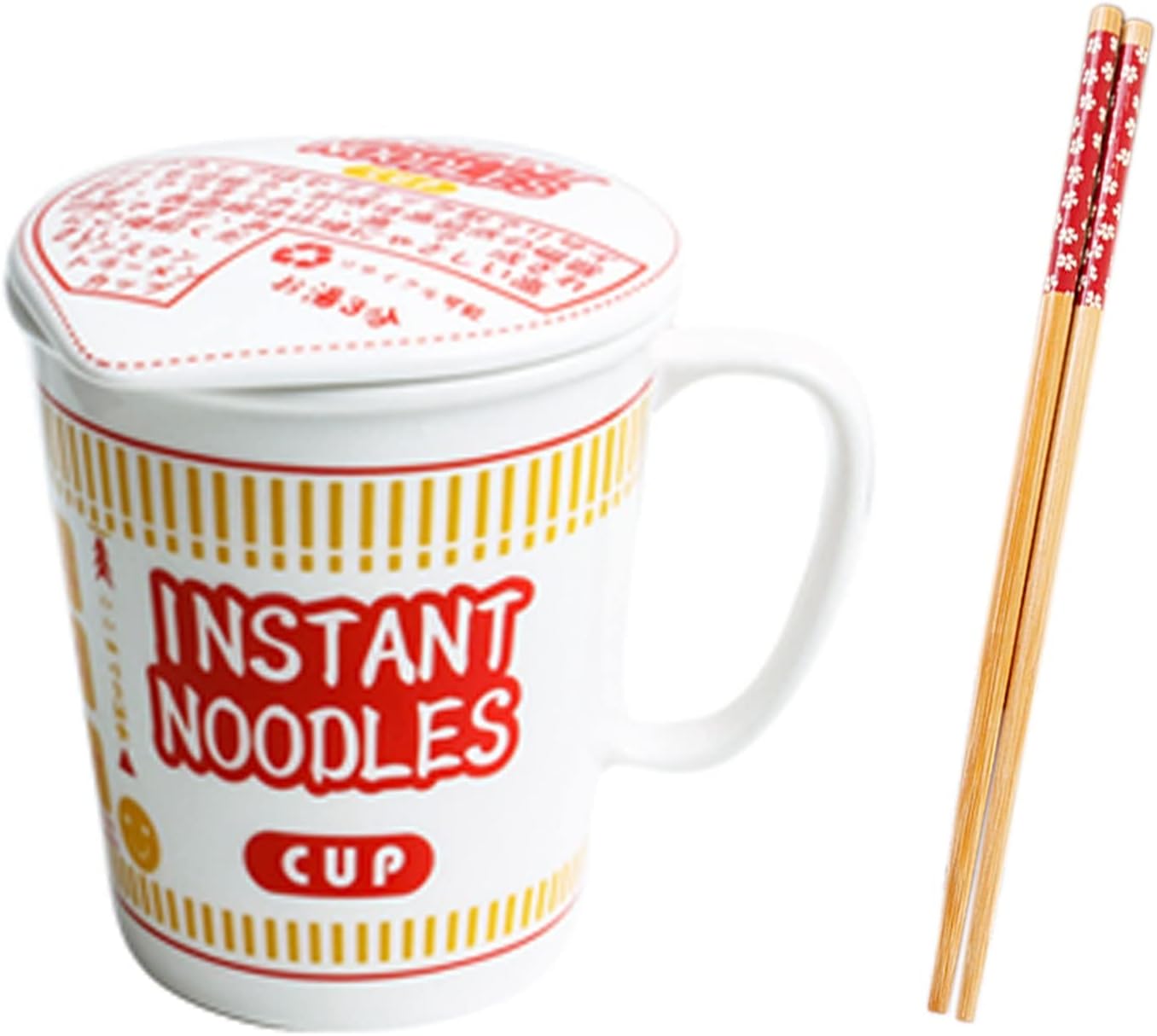 Instant Noodle Bowl Ceramic with Cover, Creative Ramen Soup Bowl Mug Cover Student Lunch Box Bowl (Color : Red, Size : S)