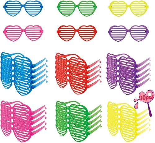 LUKBERA Paquete de 30 lentes con forma de corazón, lentes de sol de plástico para niños, búsqueda de huevos de Pascua, cesta de Pascua, relleno de