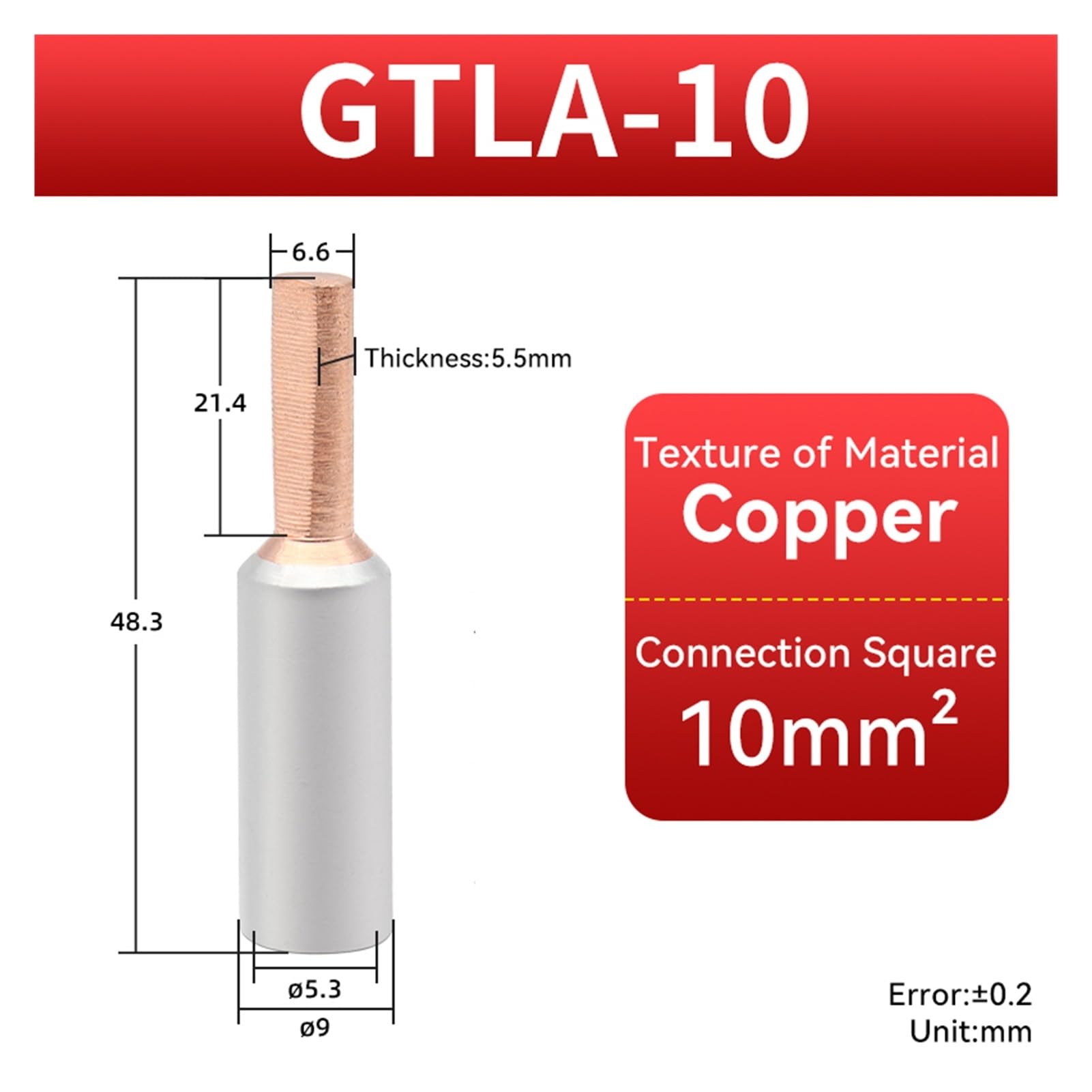 Bornier de mise à la terre 5/10/25 pièces Connecteur disjoncteur Terminal Air Switch Ampèremètre Fil Cosse Cuivre Aluminium Broche de connexion 10-70 mm² 8-3/0AWG (GTLA-10, 5 pièces)