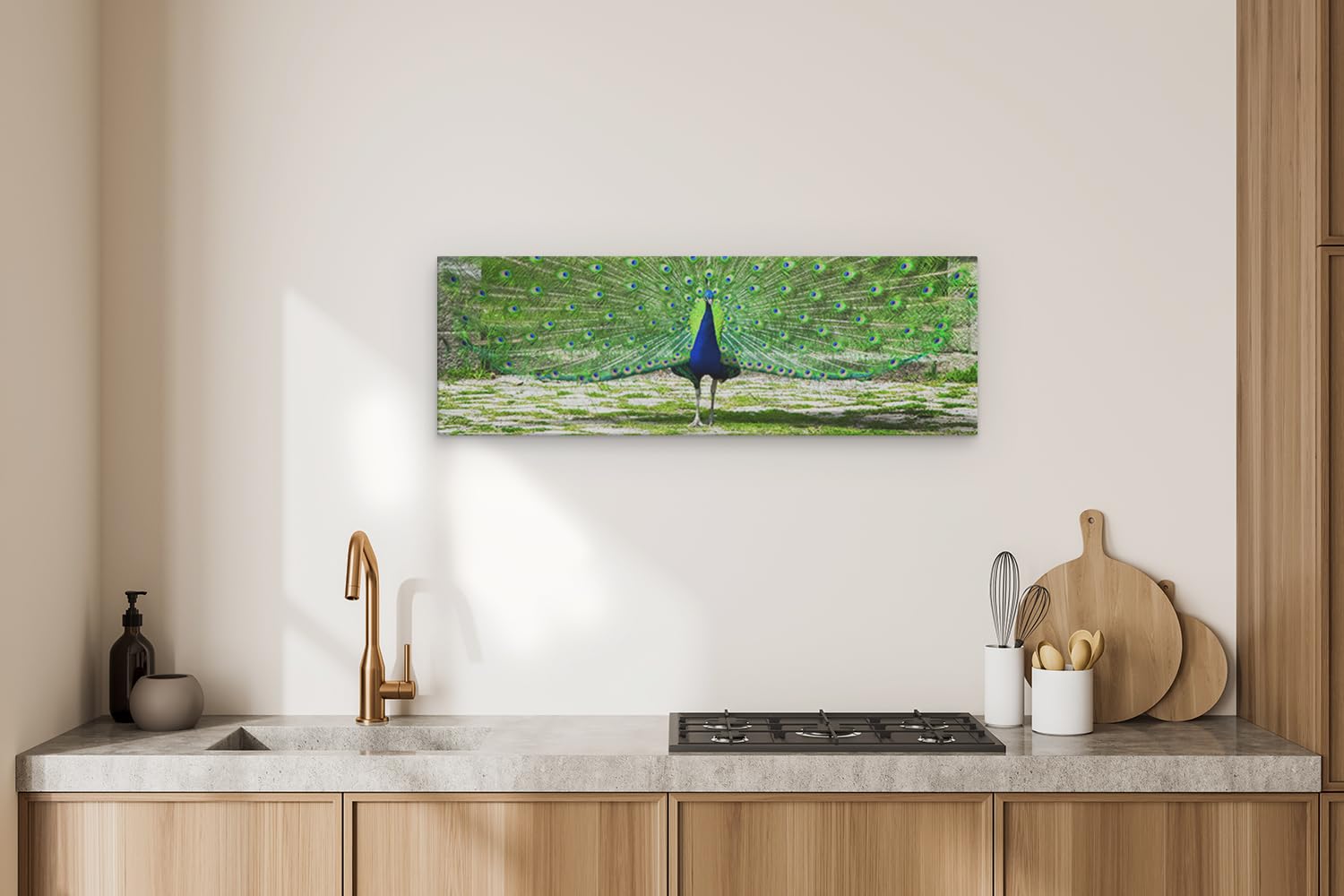 Artaza Cuadros Decoración Salón Modernos Pavo Real - 90x30 cm - Cuadros Animales Decoración Pared - Lienzos Decoración Hogar - Plumas Verdes