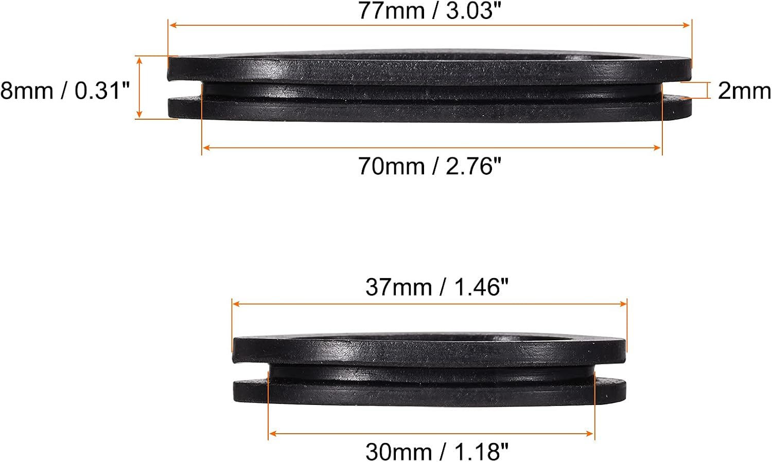 MECCANIXITY Rubber Grommet Mount Size 70 x 30 mm Oval Double-Sided for Wire Protection Pack of 6