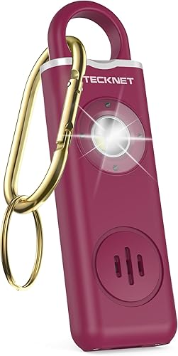 Miniatura 8 de TECKNET Alarma de seguridad personal recargable para mujeres, llavero de autodefensa de 130 dB con luz estroboscópica SOS, aviso de batería baja,