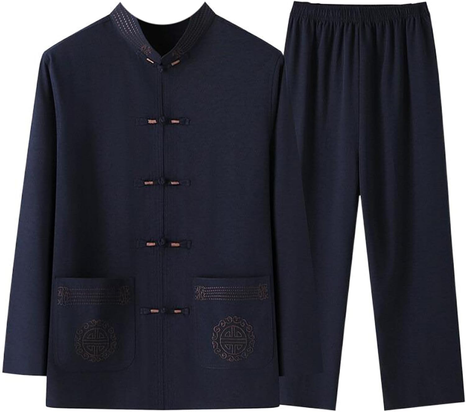 Casual Long Sleeve Men's Tang Suit Set, Spring and Autumn Middle-Aged Chinese Style Daddy Suit
