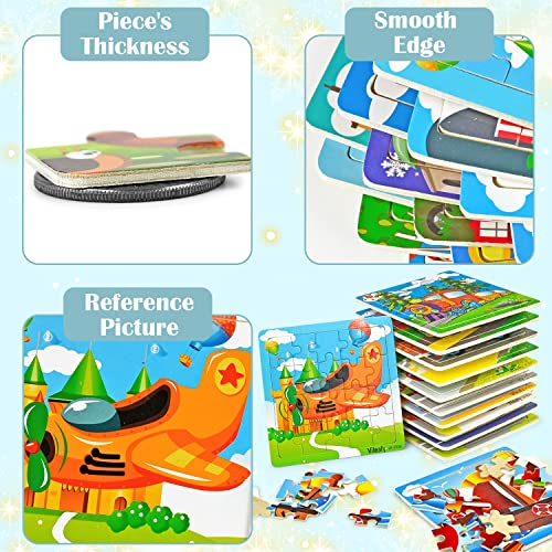 Vileafy Wooden Transportation Puzzles Party Favors For Toddlers 3-5 Years Old, 12Pack Return Gifts For Kids Birthday And Great Classmate Gifts For Preschooler With Free Organza Bags #TOP1