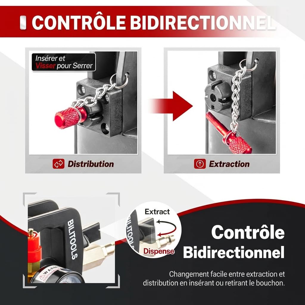 BILITOOLS Pompe Pneumatique 8L, Outil Vidange Boîte Auto | Remplissage Boîte Auto avec 15 Adaptateurs pour Vidange & Remplissage Automatique