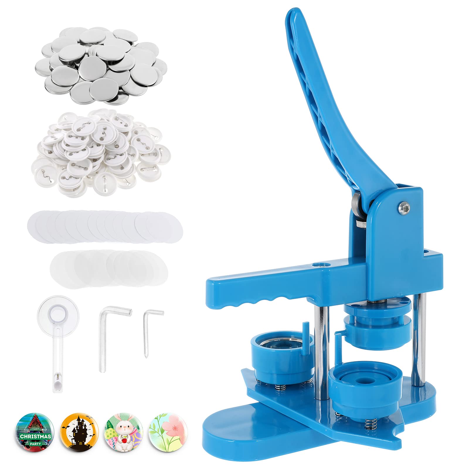 Dyna-Living Button Maker DIY Badge Press with 200 Accessories & Circle Cutter, Rotating Blue Blanks Button Blanks Making Machine, 58mm/2.28in, Plastic