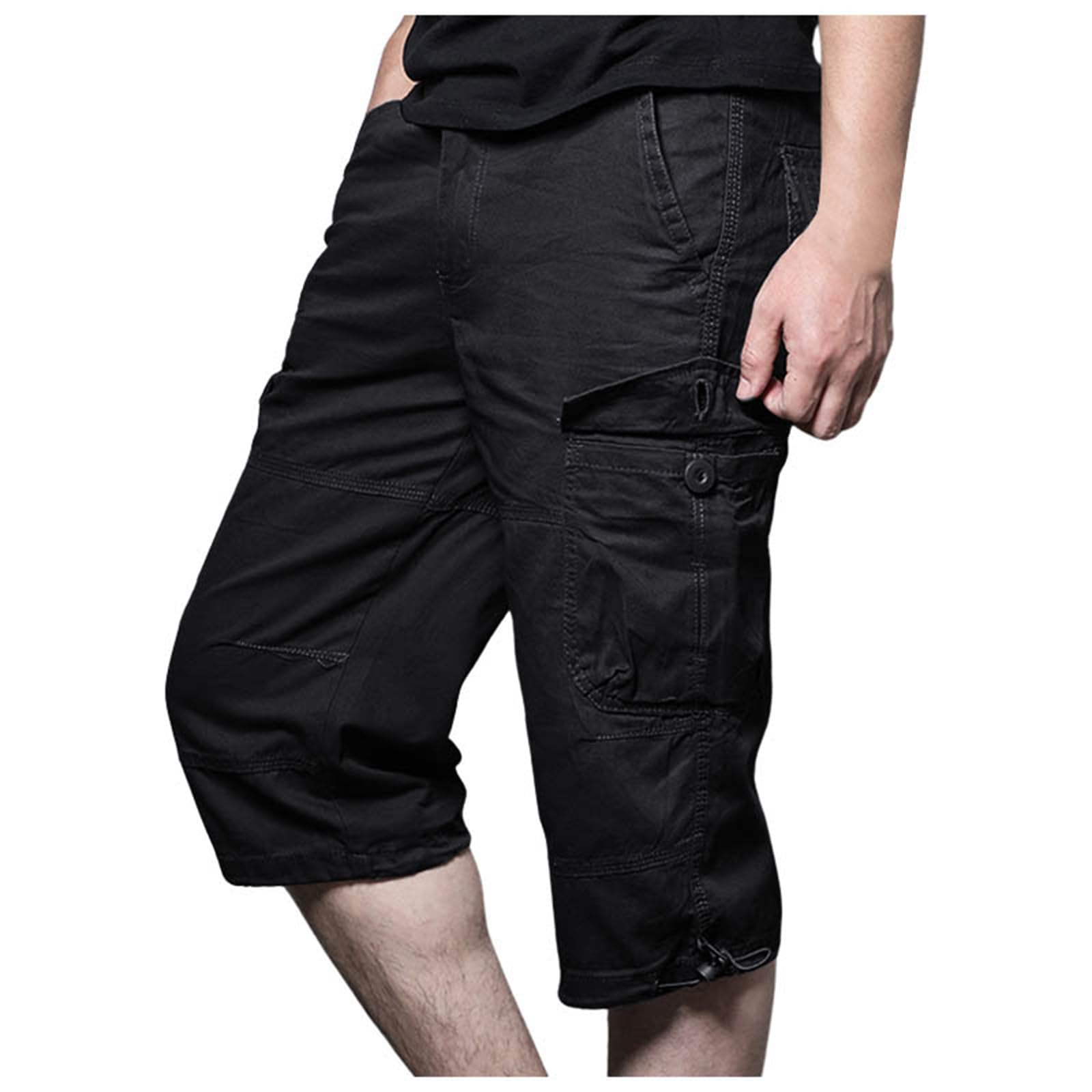 Pantaloncini Cargo da Uomo in Cotone Elastico in Vita Capri al Ginocchio Pantaloni con Tasche Multiple Sportivi Leggero Shorts