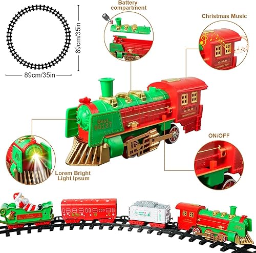 Miniatura 5 de VATOS - Juego de tren de Navidad colgante, juguete de tren de Navidad 2 en 1 con sonido ligero para niños, juego de juguete de tren alrededor y